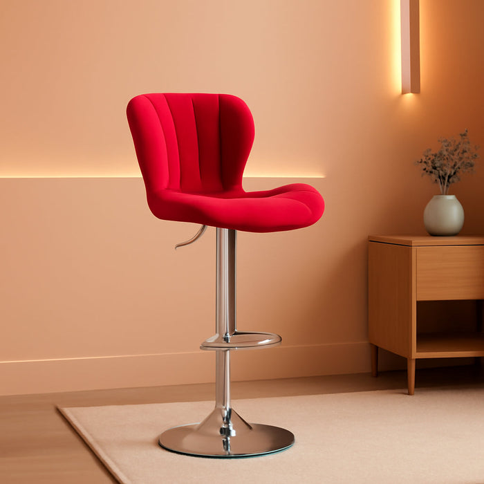 Ellston Velvet Adjustable Swivel Barstools in Red, Set of 2