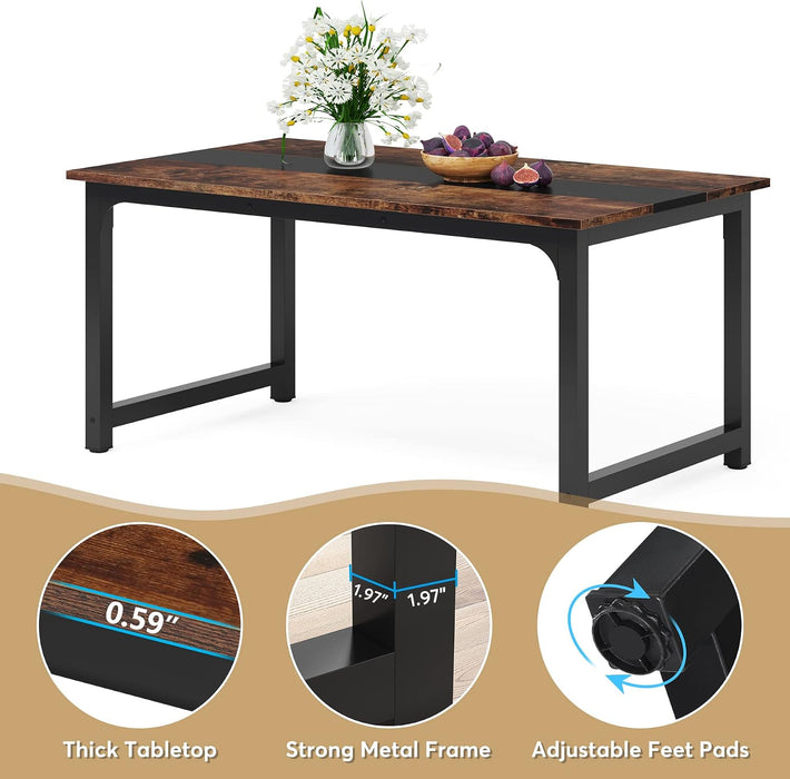 Tribesigns 63"X31.5" Dining Table, Industrial Kitchen Table for 4-6 Person, Rectangular Dinner Table for Dining Room Kitchen Living Room, with Heavy Duty Metal Legs, Vintage Brown