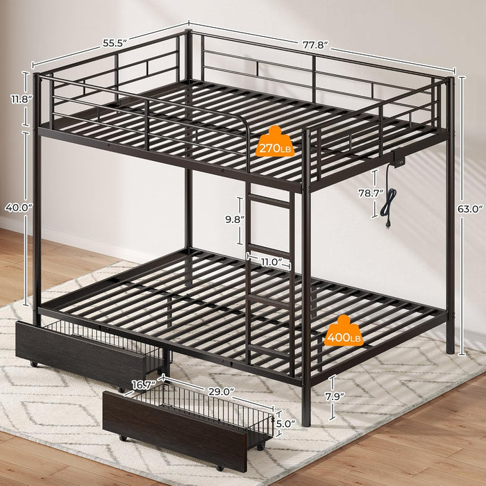 Metal Bunk Bed FullOverFull USB Charging MatteBlack