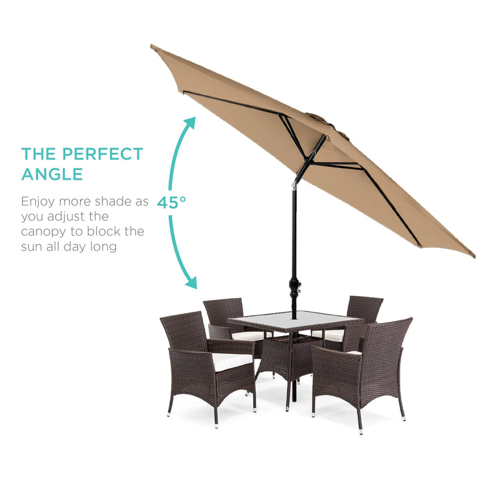 10Ft Outdoor Steel Market Patio Umbrella W/ Crank, Tilt Push Button, 6 Ribs - Tan