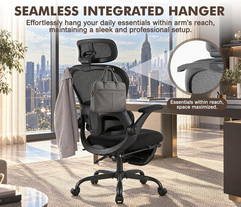 Ergonomic Massage Office Chair with Footrest, Comfy Computer Chair, Black