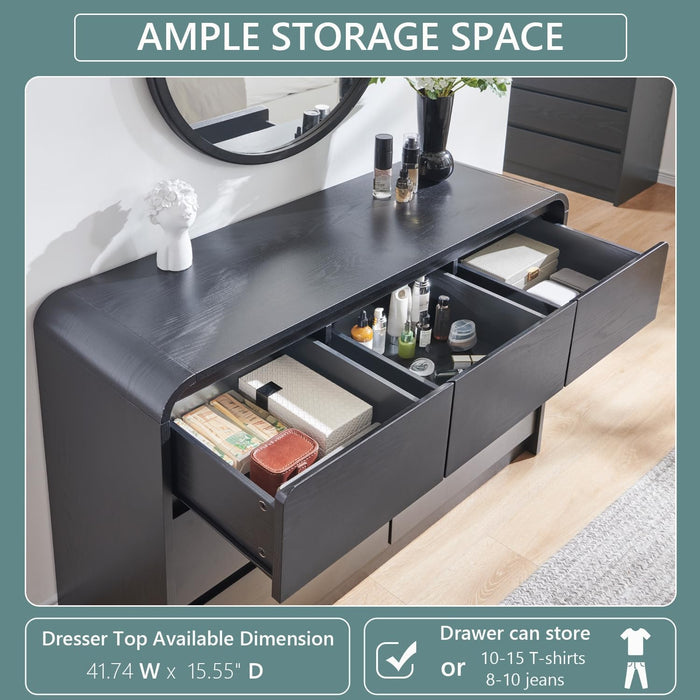 Modern 7 Drawers Dresser for Bedroom, 47" Wide Wood Dressers, Black