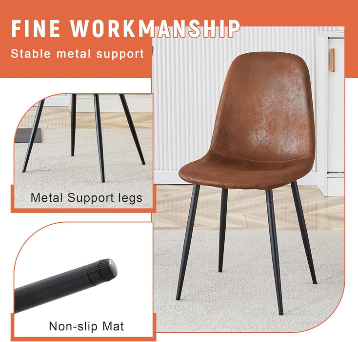 round Dining Table Set for 4, Wooden round Table 5-Piece with Modern Farmhouse Dining Table and 4 Suede Leather Chairs for Kitchen Dining Room, Wooden Table + 4 Brown Chairs