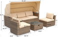 Outdoor Patio Wicker Daybed Furniture Set with Retractable Canopy, Storable Side Table, and Soft Cushions for Relaxing in Your Backyard or Porch, Light Brown and Beige