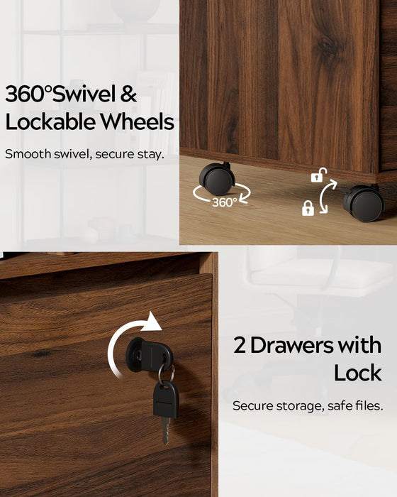 Brown Mobile Documents Cabinet With Locking Wheels
