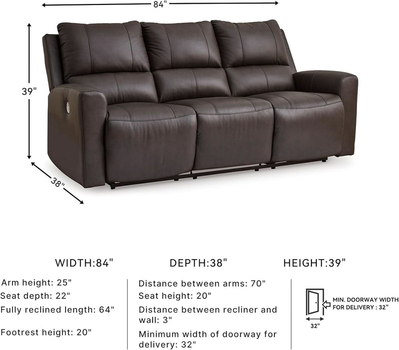 Boxmere Modern Leather Match Power Reclining Sofa with USB Ports, Dark Brown
