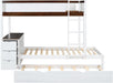 Twin over Twin Bunk Bed Twin Size Trundle, Wood Twin Bunk Bed with USB Ports, Storage and Desk, White+Walnut