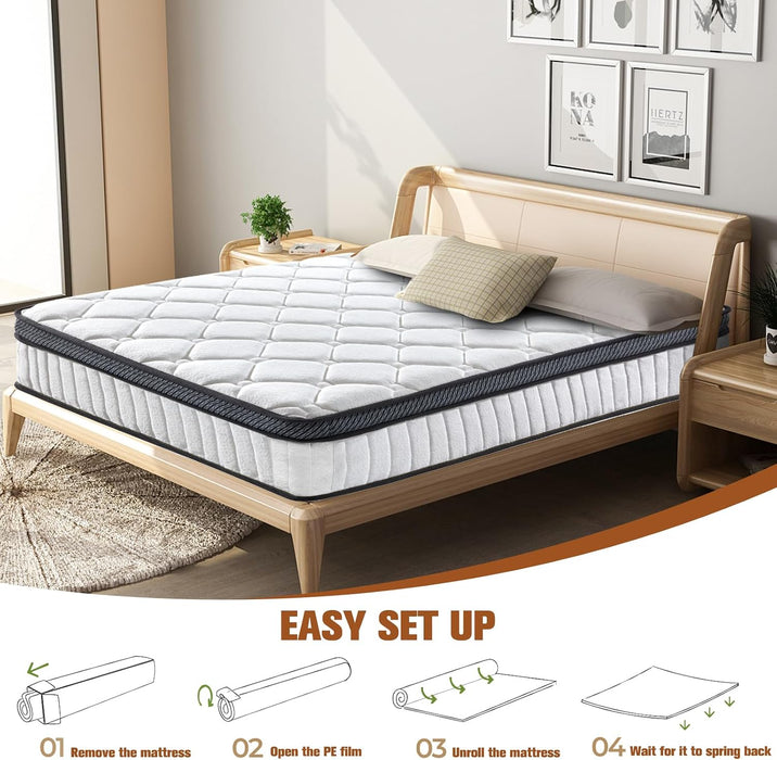 12 Inch Queen Hybird Mattress, Breathable Medium Firm White Queen Mattress