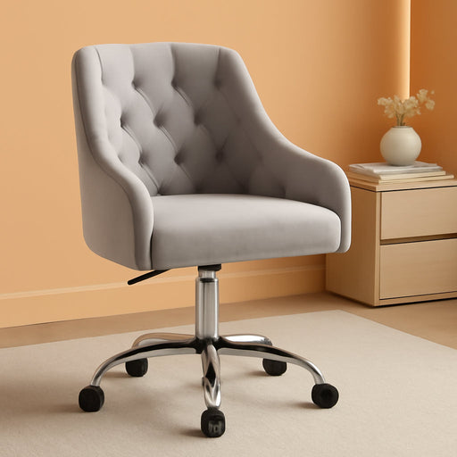 Velvet Office Swivel Chair, Vanity Chair, Fabric Desk Chair, Pretty Fancy Chair, Gold Office Chair for Girls, 360°Swivel Height Adjustable Reception Chair (Grey)
