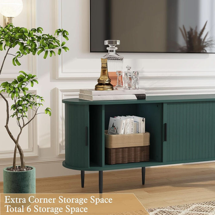 70" Modern TV Stand with Tambour Door for Tvs up to 80", Entertainment Center with Storage, Fluted Television Consoles for Home, Living Room, Green
