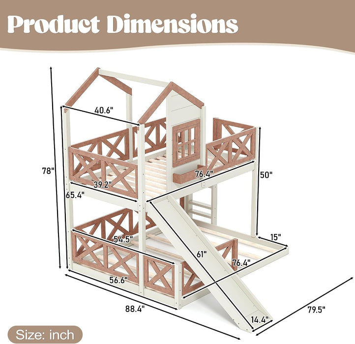 TwinOverFull Bunk Bed Playhouse WithSlide LoftStorage
