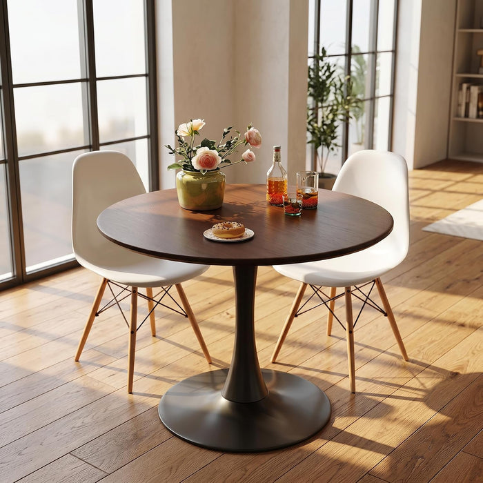 Small round Dining Table 32" Tulip Table for Living Room, Walnut | Tulip Table with Metal Pedestal & Thick MDF Top, Mid Century Small Bistro Table for Kitchen & Living Room