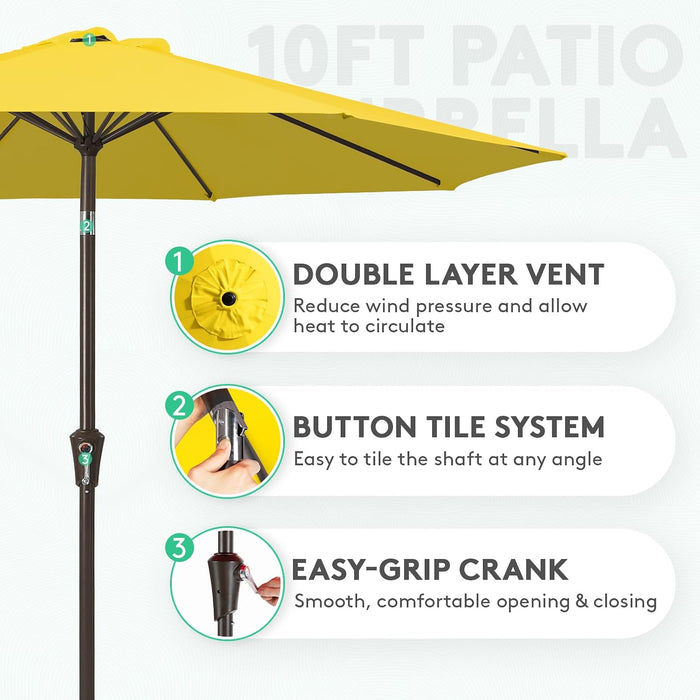 10 Ft Outdoor Patio Umbrella W/Tilt and Crank, Yellow