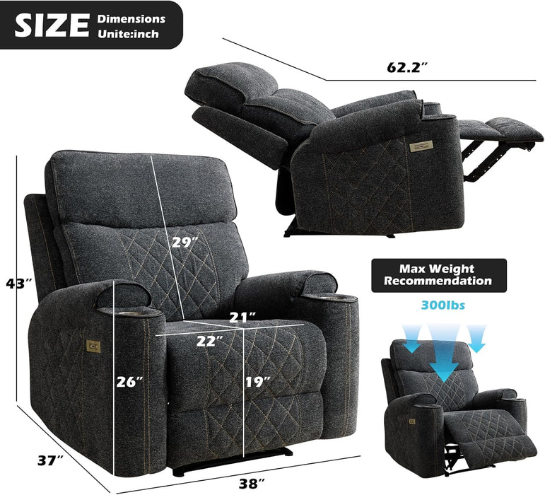 Classic Power Recliner Sofa with Cup Holders and Double Layer Backrest