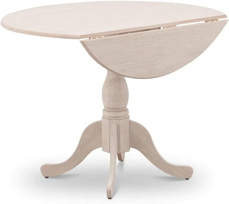 DMT-ABC-TP Dublin Kitchen Dining Table - a round Wooden Table Top with Dropleaf & Pedestal Base, 42X42 Inch, Wirebrushed Buttercream | Kitchen