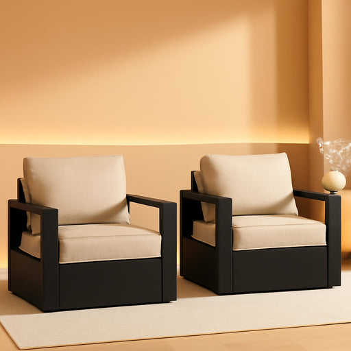 Outdoor Aluminum Furniture, Patio Chairs with 6" Thick Removable Cushions, All-Weather Metal Frame, Deep Setting for Garden, Poolside and Porch,Beige