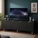 TV Stand for 80 Inch TV, Fluted TV Stand for Living Room, Mid Century Modern TV Stand with Adjustable Shelf, TV Entertainment Center with Storage for Bedroom, 70Inch, Black