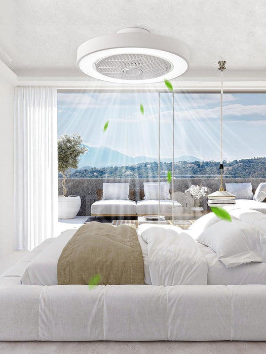 20 Inch Low Profile Ceiling Fan with Light, Led Bladeless Ceiling Fans, Remote Control Enclosed Flush Mount Ceiling Fan with Timming, 3000-6000K, 6 Wind Speed, 3000LM, 57W-White