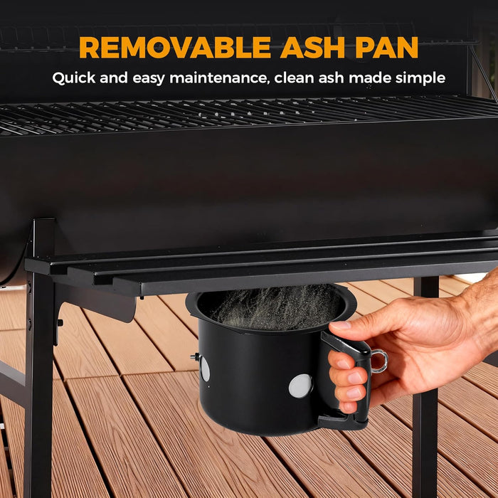 Barrel Charcoal Grill with Foldable Front Shelf, 686 Sq.In. Cooking Area Outdoor Bbq Grill,Thermometer and Adjustable Air Vents for Patio, Parties,Backyard, Tailgating, Black