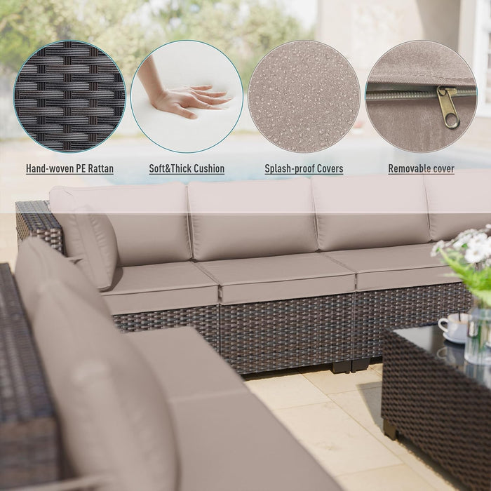 5 Pieces Patio Furniture Set Wicker Patio Conversation Set, Outdoor Sectional Furniture W/Coffee Table & Washable Seat Cushions-Sand
