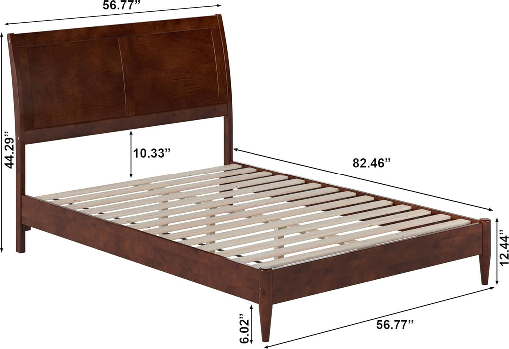 , Valencia Full Solid Wood Low Profile Sleigh Platform Bed, Walnut