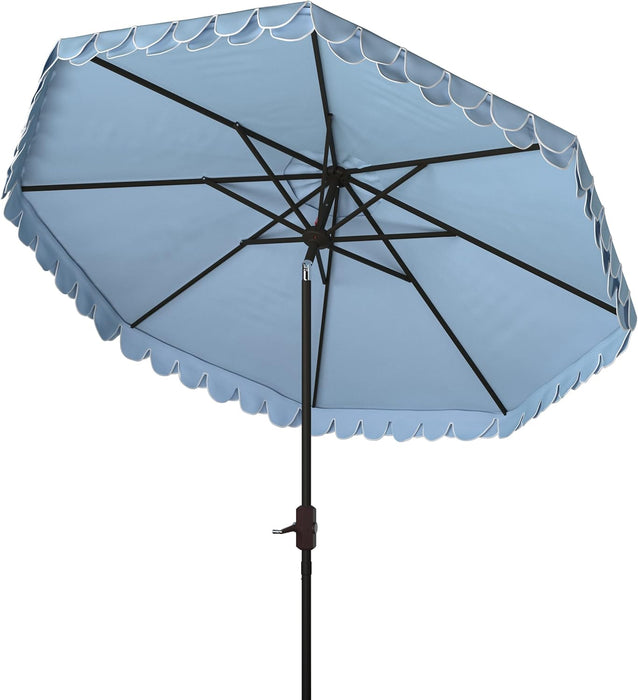 Outdoor - Valance 9-Foot Crank Patio Umbrella - Baby Blue & White Canopy - Brown Aluminum Pole - Decorative Petal Valance Trim - Ideal for Patio, Deck, Poolside, Backyard (PAT8006U)