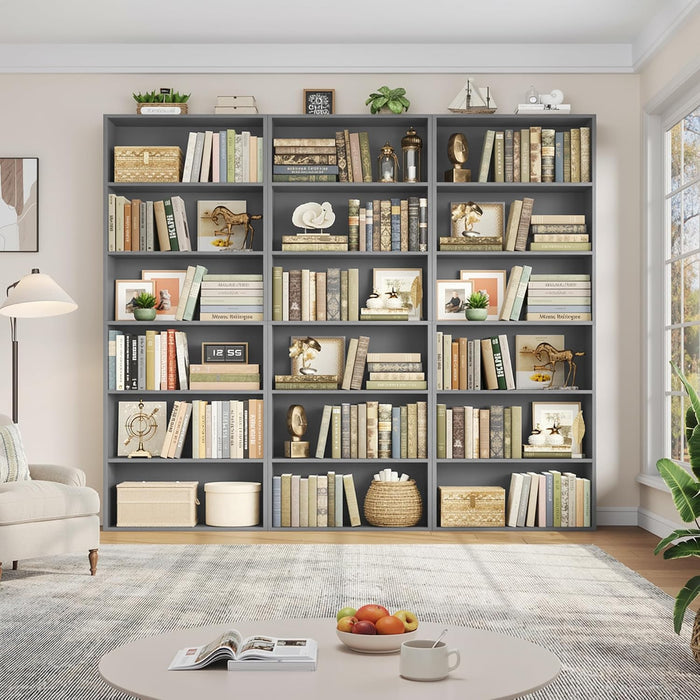6 Tier Tall Bookshelf Bookcase with Open Display Shelves, Dark Gray
