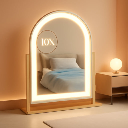 Lighted Makeup Mirror, Hollywood Vanity Mirror with Lights, Three Color Lighting Modes, LED Mirror, Smart Touch Control, 360°Rotation (15.2In. Curved)