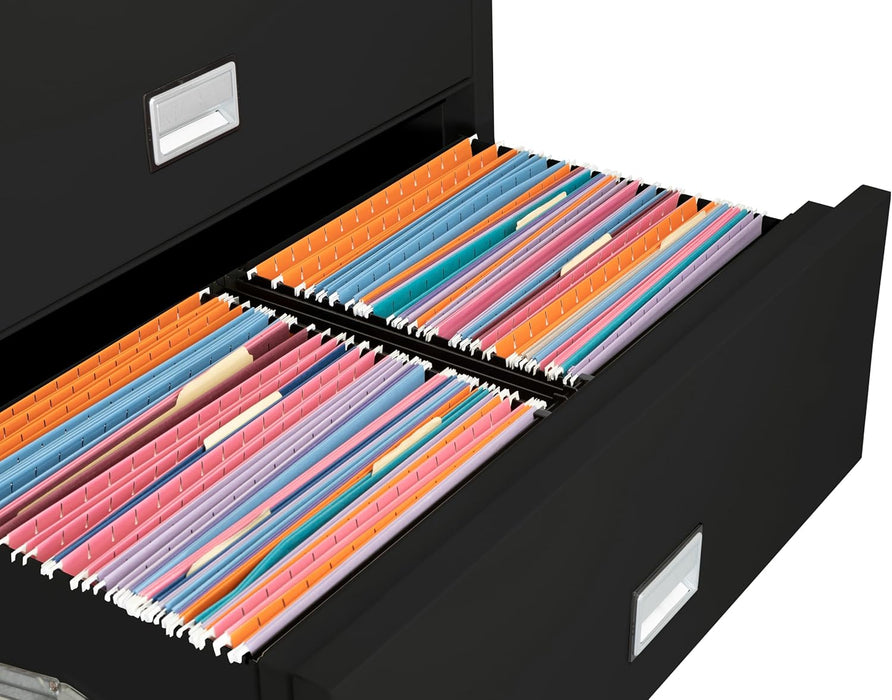 Lateral 38 Inch 4-Drawer Fireproof File Cabinet with Key Lock, Water Seal, Black,