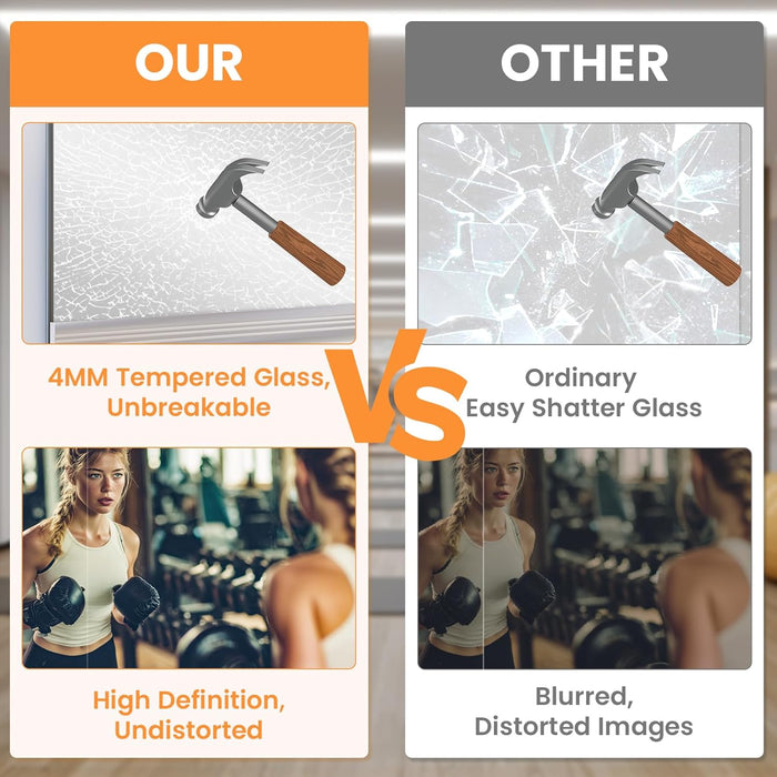 Frameless TemperedGlass 48x24 HomeGymMirror 2Pack WallMounted