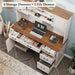 67" H Farmhouse Executive Desk with Hutch.Wood Workstation with 5 Drawers,Storage Cabinet,File Drawers and Charging Station, Ideal as Office Desk,Computer Desk for Home Office, Study(White