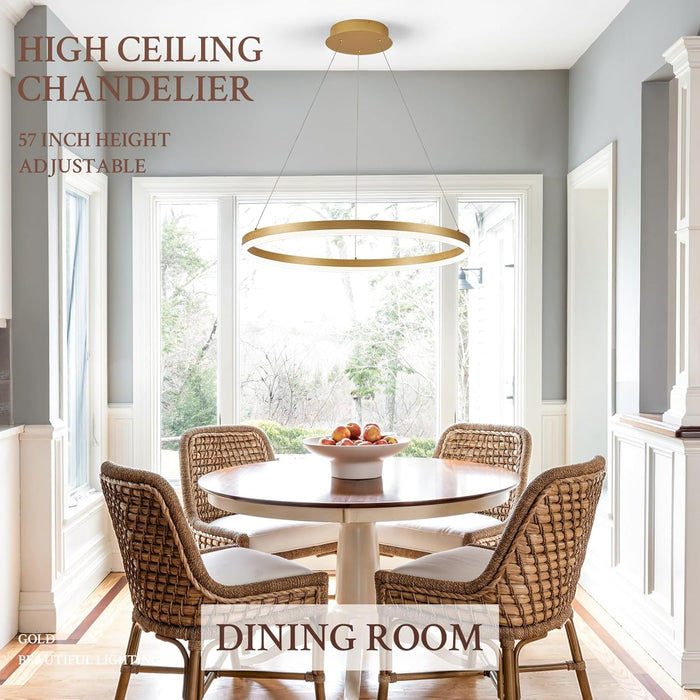 Modern LED Pendant Lighting 24'' Ring Chandelier Gold Dimmable LED Chandelier for Dining Room 36W Adjustable Pendant Light Fixture for Living Room Bedroom Home Office Foyer, 3000-6500K