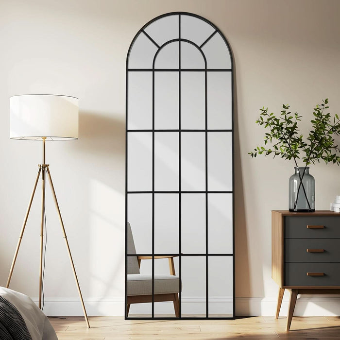 ElegantArched Windowpane 71x30 Full Length Mirror Black