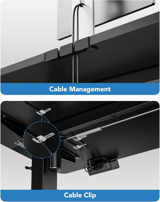 48" X 24" Electric Standing Desk Adjustable Height, 4 Memory Height Settings, Headphone Hook, Cable Manager, Sit Stand up Desk for Home Office & Computer Workstation, Black