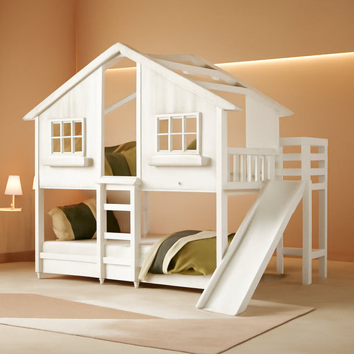 TwinOverTwin Bunk Bed Premium Solidwood White Slide