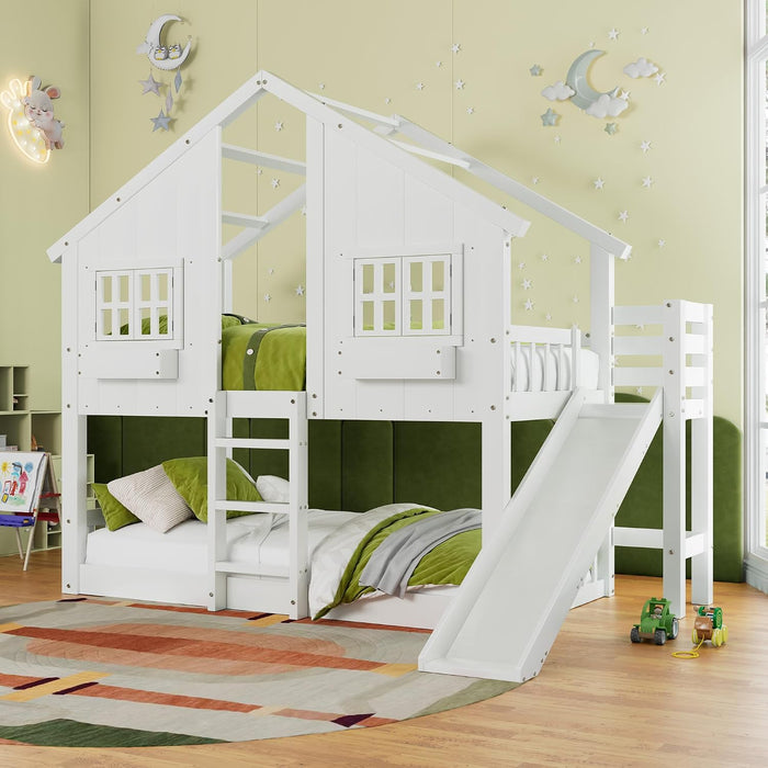 TwinOverTwin Bunk Bed Premium Solidwood White Slide
