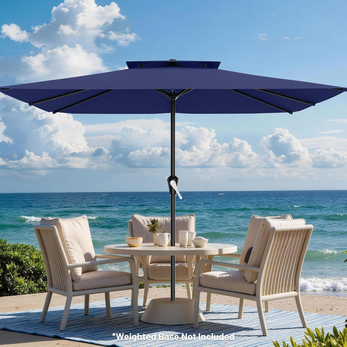 8'X10' 2 Tiers Rectangular Patio Umbrella - Outdoor Umbrella Waterproof UV Protection, Market Table Umbrella W/Crank for Pool, Backyard, Deck(Navy)