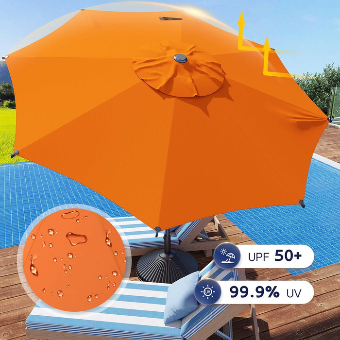 9FT Lyon Outdoor Patio Umbrella Outdoor Table Umbrella with Crank Market Umbrella 8 Sturdy Ribs UV Protection Waterproof and Push Button Tilt for Garden Deck Backyard Pool,Orange