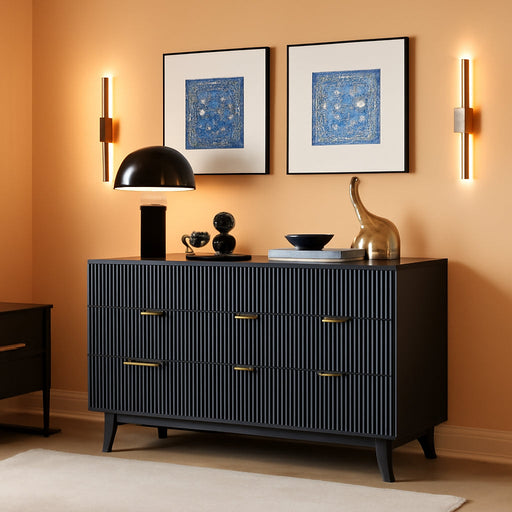 54Inch Fluted Dresser With Premium DarkGrey Marble