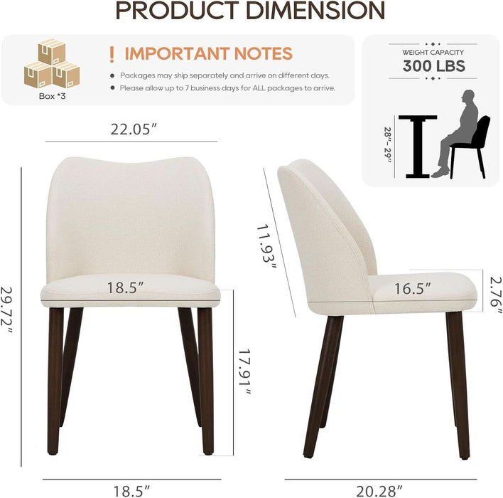 Upholstered Dining Chairs Set of 6, Modern Fabric Dining Room Kitchen Side Chair with Padded Seat and Wood Legs for Restaurant/Cafe, Beige