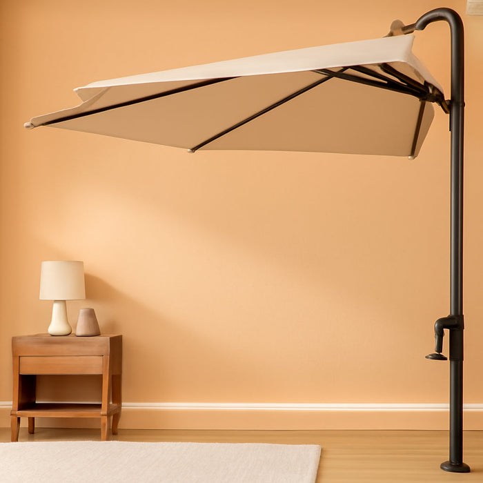 9Ft Half Umbrella Outdoor Patio Umbrella Market Umbrellas with Crank, 1/2 round Wall Umbrella 5 Sturdy Ribs UV Protection for Pool Garden Balcony Deck, Beige