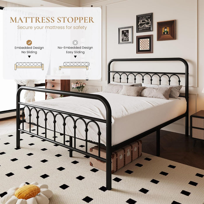 Queen Size Metal Platform Bed Frame with Headboard, Black