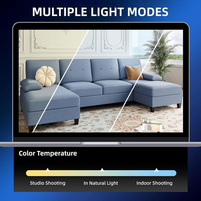 U-Shaped Sectional Sofa with Double Chaise, 4-Seat Linen Fabric Living Room Furniture Set, High-Density Cushions for Ultimate Comfort & Modern Style, Blue