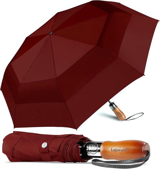 Large Folding Golf Umbrella - Compact Mens Umbrellas Travel Rain and Windproof 54Inch Collapsible Automatic Open Close Umbrella 210T Teflon Vented Double Canopy