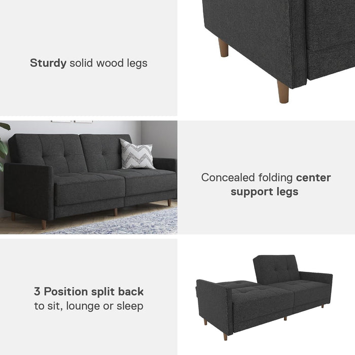 Black Faux Leather Futon Sofa Bed: Modern, Button-Tufted