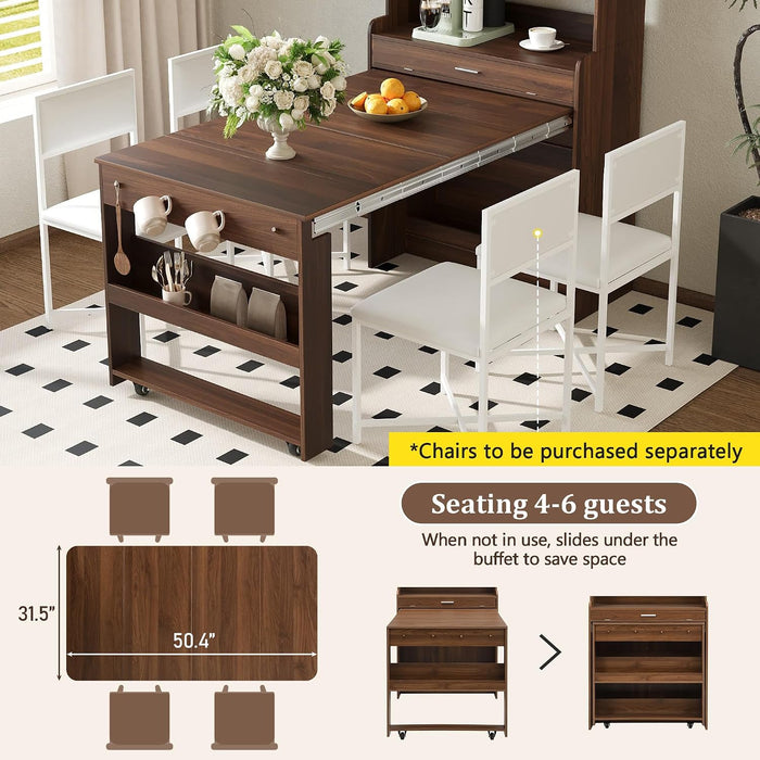 Sideboard Buffet Cabinet with Foldable Dining Table, Multifunctional Cupboard with Storage Shelf and Hooks, for Small Places,Studio, Apartment