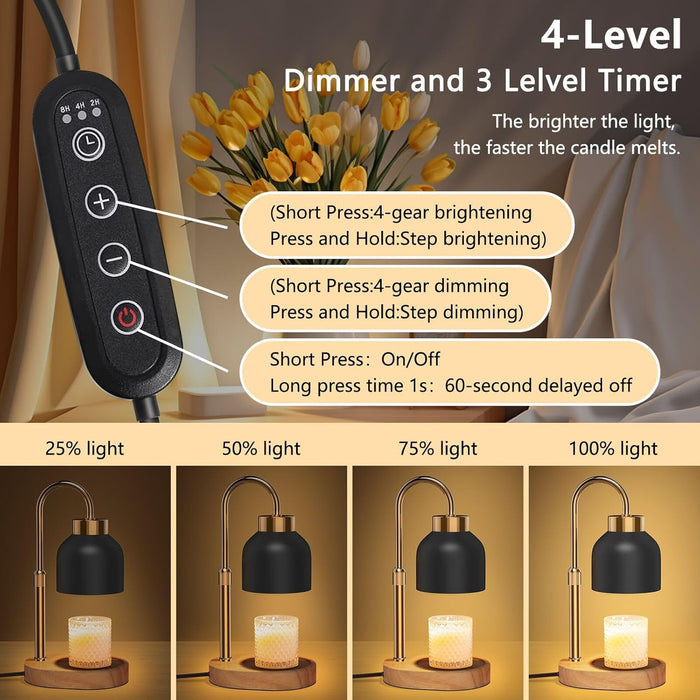 Candle Warmer Lamp with Timer and Dimmer, Height and Brightness Adjustable, Black Electric Wax Warmer for Women Mom, Best Birthday and House Warming Gift New Home Decor