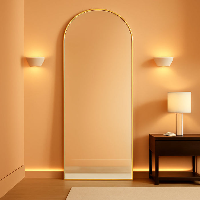 56" X 21" Arch Full Length Mirror - Floor Full Body Mirror with Aluminum Frame - Standing, Leaning or Hanging, for Bedroom, Living Room, Gold