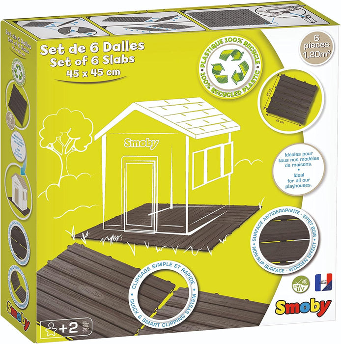 - Set of 6 Playhouse, Floor Tiles, Brown, Indoor or Outdoor Use, Plastic, Convenient for Use with Most Playhouses, for Ages 2 and Up