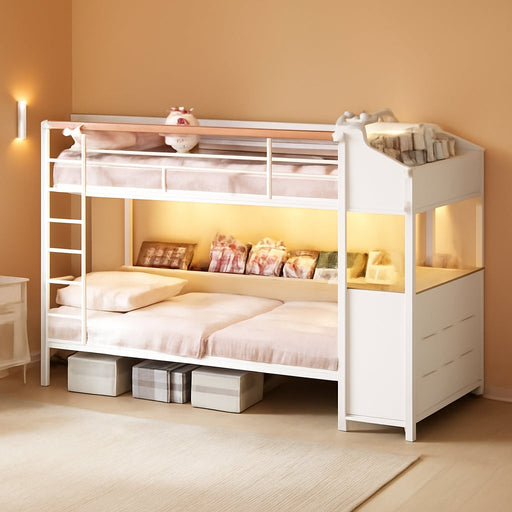 White Twin Over Twin Bunk Bed IndustrialStorageDrawers